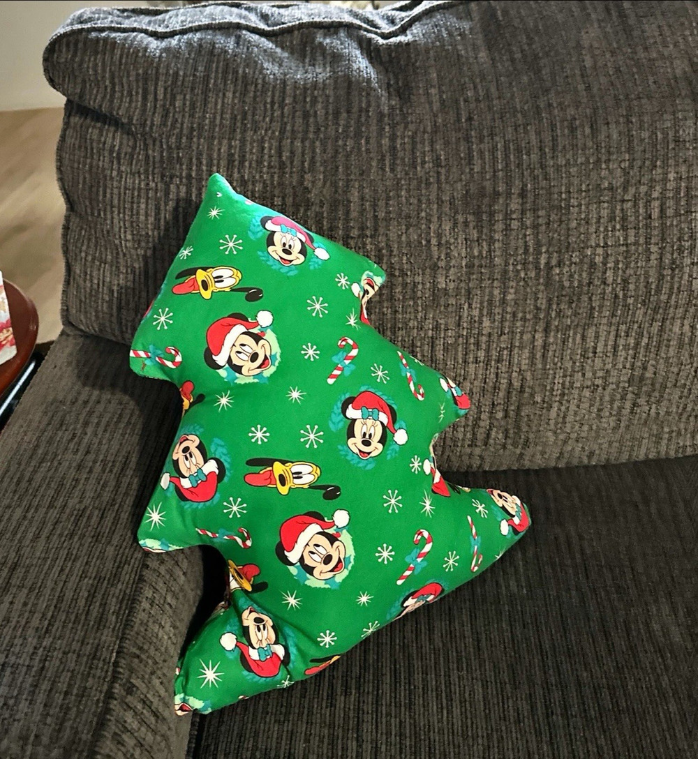 Handmade Christmas Tree Green Accent Decor Pillow Mickey Mouse 16"